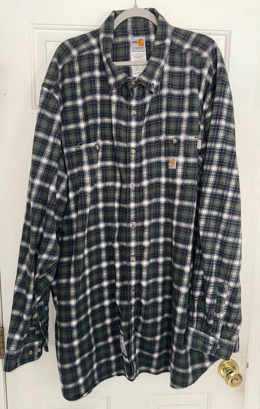 Carhartt Flame Resistant Long Sleeve Twill Button Up Blue Shirt Men’s - Size 5XL